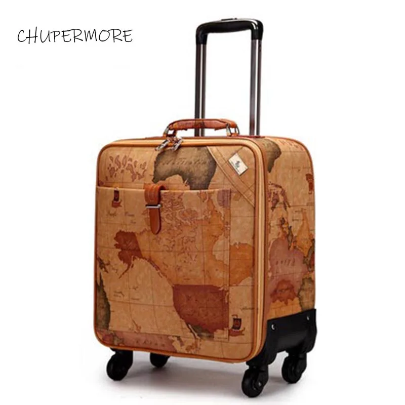 Retro Map PU Leather Rolling Luggage Spinner Men Business Suitcase Wheels 16 inch Women Cabin Password Travel Bags Trelloy Retro Map PU Leather Rolling Luggage Spinner Men Business Suitcase Wheels 16 inch Women Cabin Password Travel Bags Trelloy