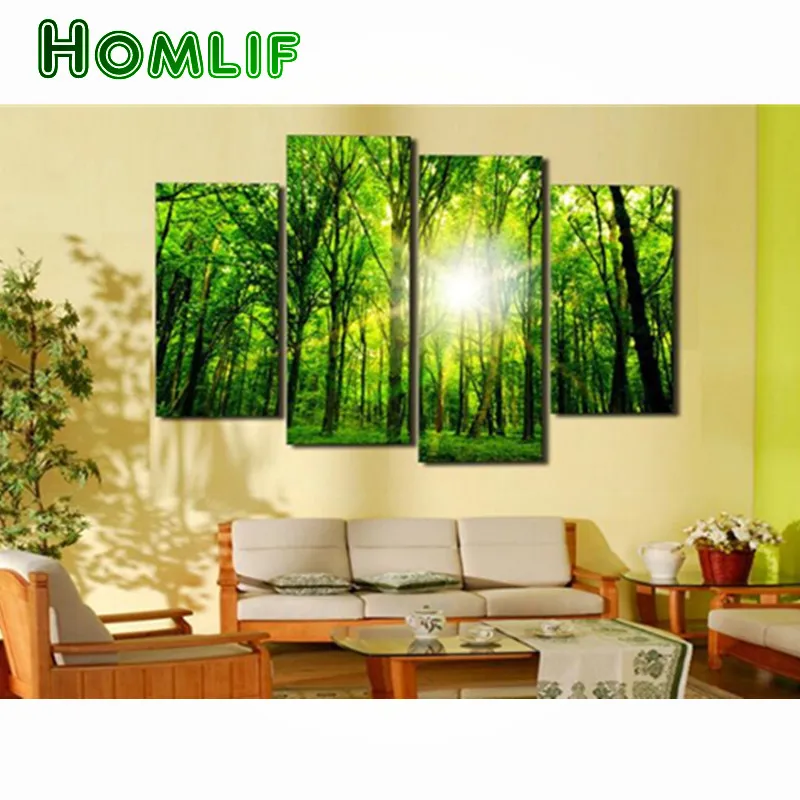 

Wholesale 4pcs green trees forest 5d diamond embroidery diy Diamond painting Rhinestone home Decoration needlework Wall stickers