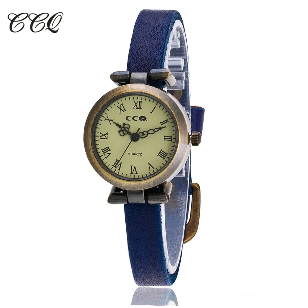 CCQ брендовые модные римские винтажные часы-браслет из коровьей кожи повседневные женские наручные часы Роскошные Кварцевые часы Relogio Feminino