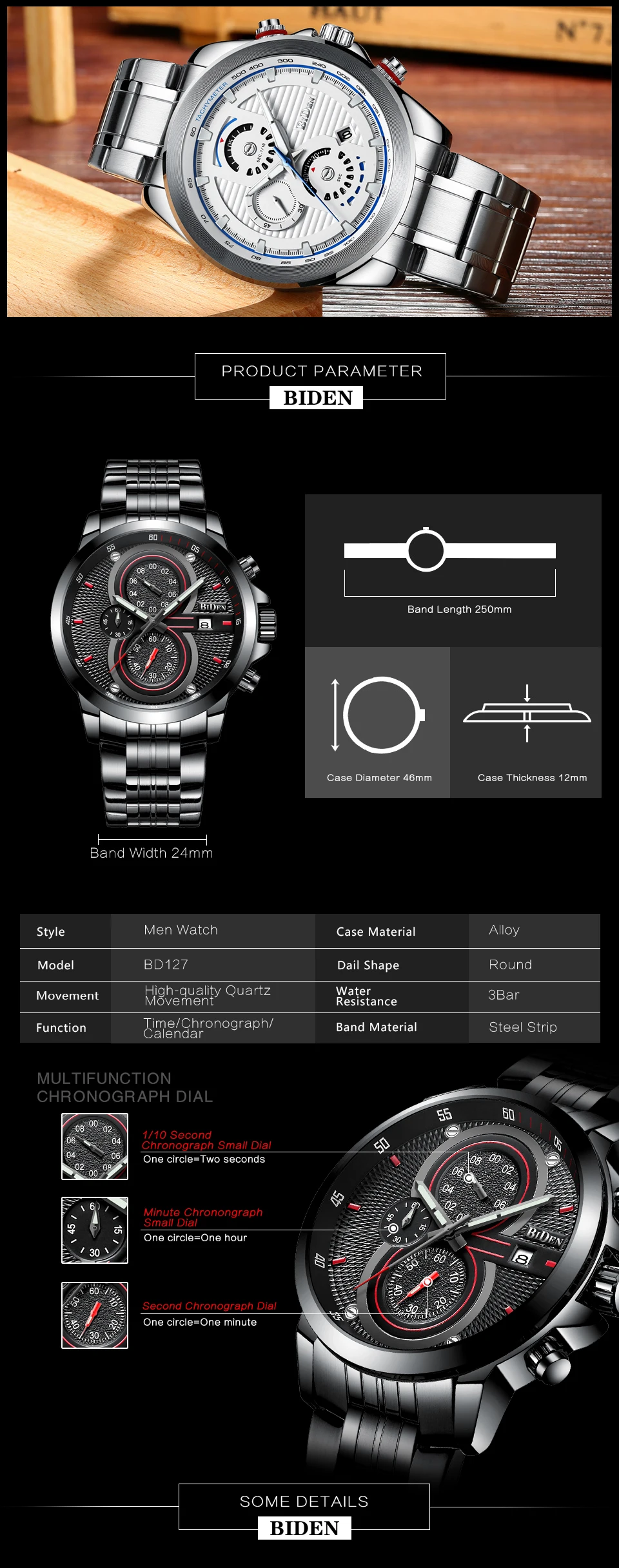 Мужские часы BIDEN Топ бренд класса люкс стальной ремешок бизнес Кварцевые часы Военная армия водонепроницаемые спортивные часы для мужчин relogio masculino