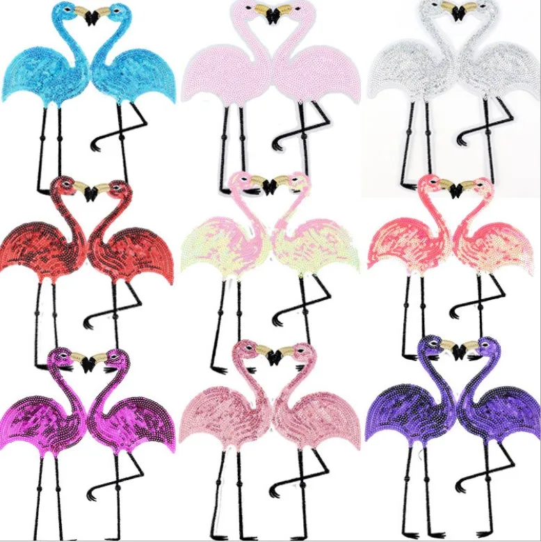 

New Lovers flamingo Embroidery lace applique paillette fabric sweater clothes patch sequined stickers t-shirt diy decoration