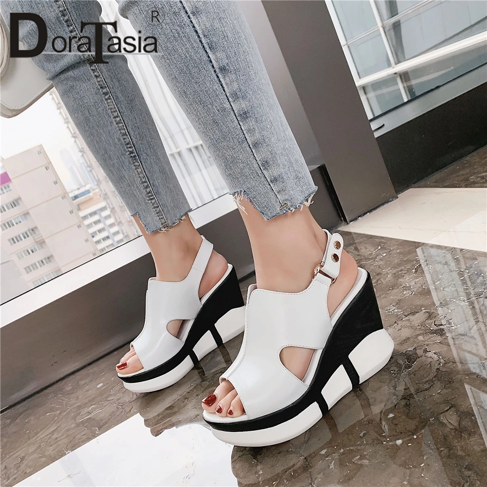 

DORATASIA Brand New Ladies Wedges High Heels women's Genuine Leather Shoes Woman Casual Party Office Summer Sandals Female