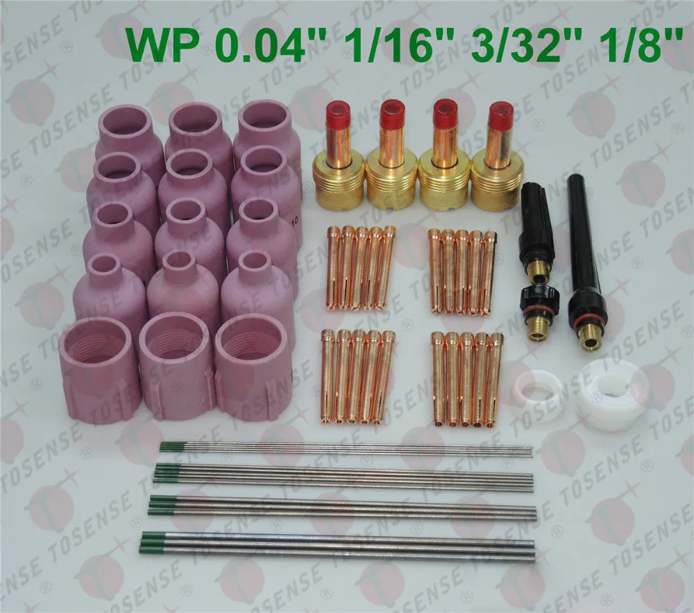 

60 pcs TIG Torch Large Gas Lens WP-17/18/26 WP Tungsten 0.04" 1/16" 3/32" 1/8
