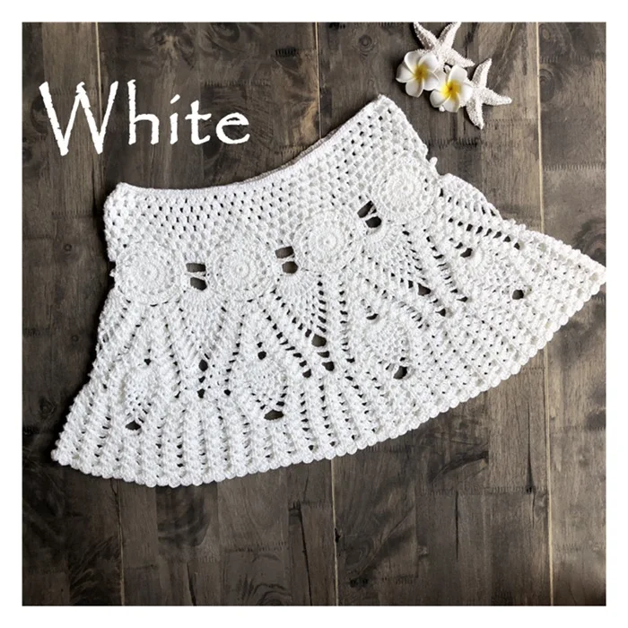 Handmade Crochet Bikini Skirt Women Sexy Hollow-out A-Line Skirt - Цвет: White as pic