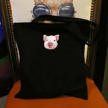 Женские, мужские, экологически чистые холщовые сумки для покупок, ручная работа, милые поросята, складные дорожные сумки из хлопка