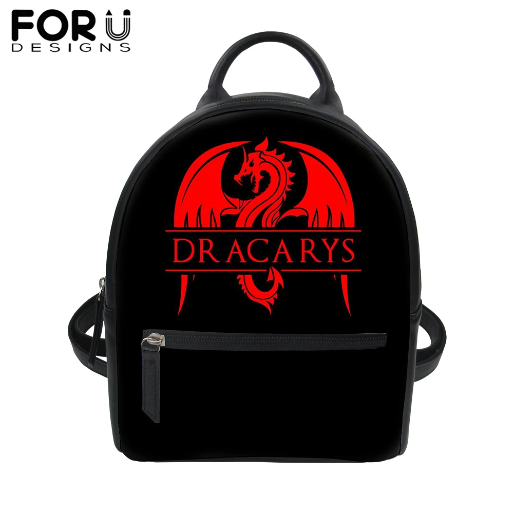 

FORUDESIGNS Game of Thrones/Dracarys PU Leather Backpack for Women Lady Black School Bag Girls Travel Waterproof Daypack