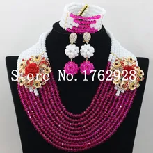 Дизайн белый и фуксия нигерийский Свадебный Африканский бисер набор украшений для костюма свадебные комплекты ювелирных изделий C000348