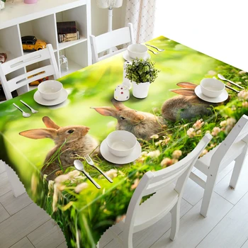 

Customized Round Square Cute Rabbit Animals print Luxury Decorative 3D Table Cabinet Dinner Table Cloth Cover Polyester fabric