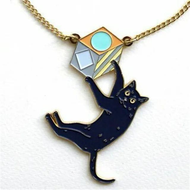 Collier Pendentif Chat Noir En Porcelaine – Argenté, Porte-bonheur Spirituel, Animal
