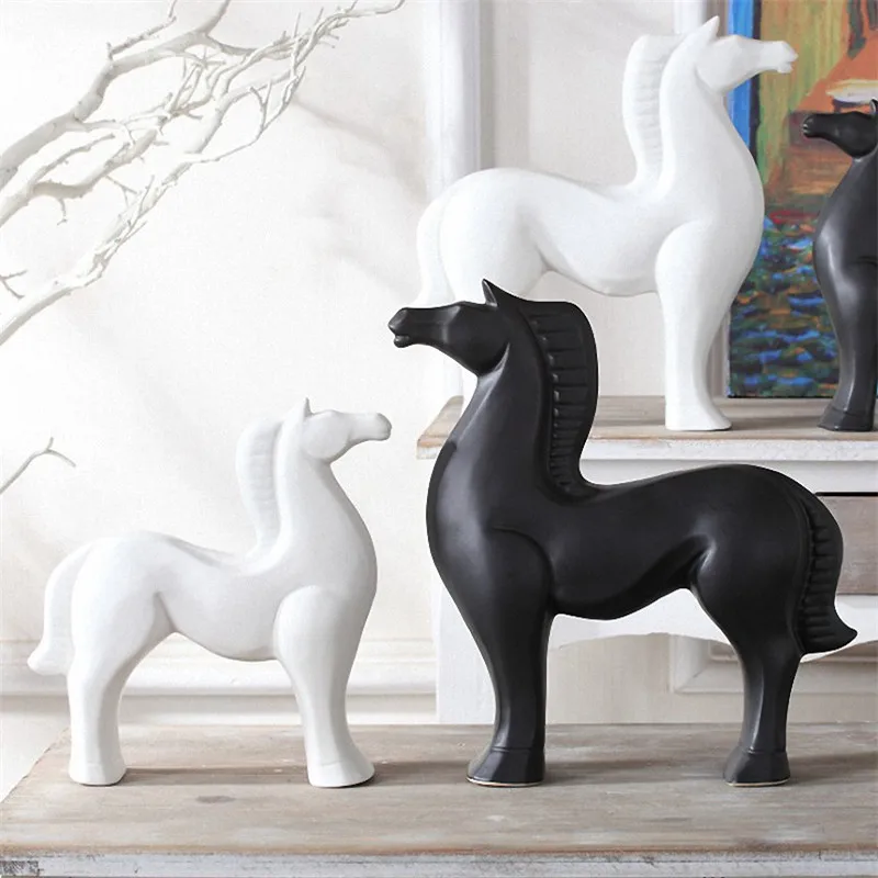  Scandinavian Style Black and White Ceramic Horse decoration figurines home lving room bedroom offic - 32877148149
