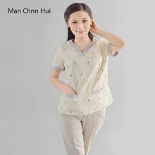 Медицинские рубашки стоматологические больничные доктора униформа медсестры с короткими рукавами хирургические халаты топы с цифровым принтом