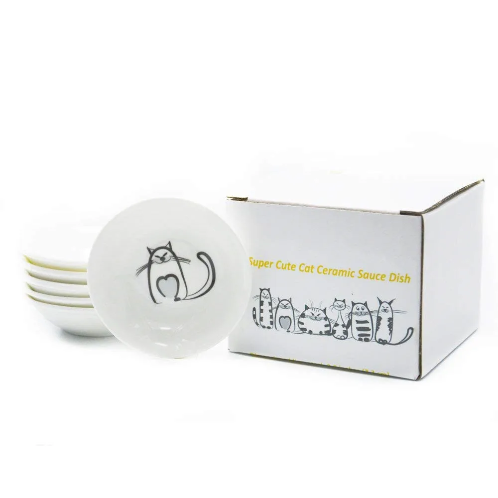 Super Cute Cat Ceramic Sauce Dish,Mini Side Seasoning Dish,Condiment Dishes,Sushi Soy Dipping Bowl,Snack Serving Dishes,Meow Porcelain Small Saucer Set05