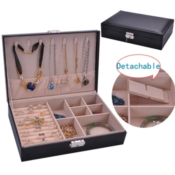 

PU Leather Jewelry Storage Box with Lock Makeup Organizer Multi-functional Jewelry Box Large Capacity Necklace Earrings Case