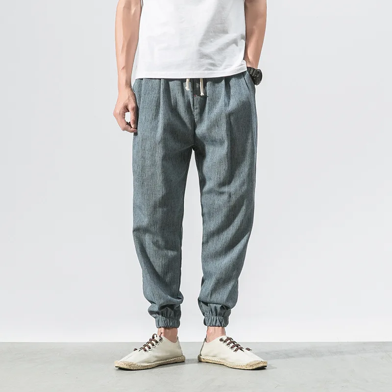 Korean version of linen casual pants men's summer thin section loose breathable Harlan feet pants trend cotton and linen pants