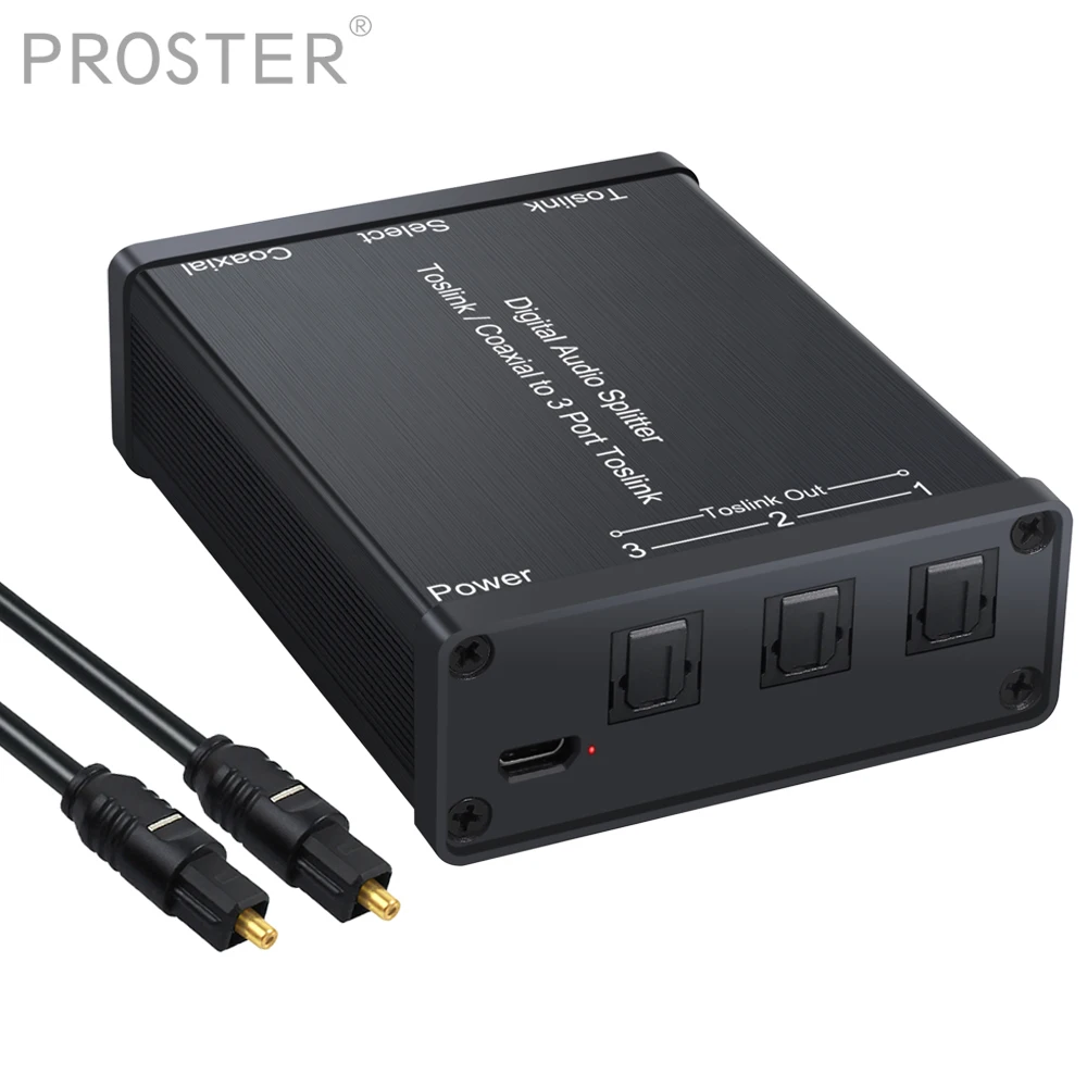 

Proster Toslink Coaxial Switcher with 3 way Spdif Optical Digital Audio Splitter LPCM 2.0 DTS Dolby-AC3 3.3ft Optical Cable