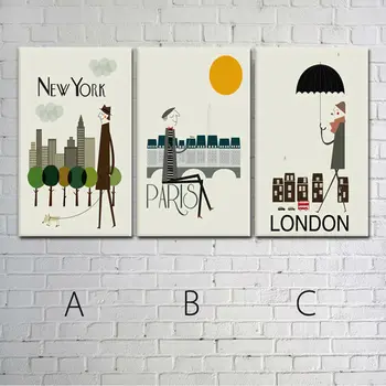 

3 Piece Free Shipping Cartoon characters in Paris Modern Wall Painting Home Decorative Art Picture Paint on Canvas Prints