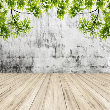 

Laeacco Wood Background Old Cement Wall Tree Leaves Planks Board Child Portrait Scenic Photo Backdrops Photocall Photo Studio