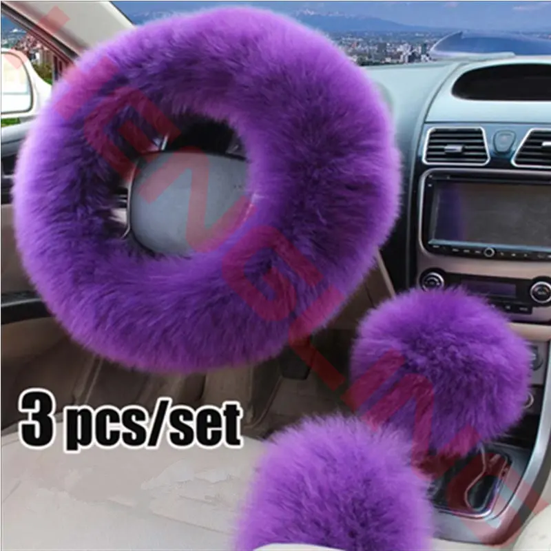 New 3pcs Arrivals Purple Girls Wheel Cover Steering Wheel Car Soft Winter Winter Indoor Auto font