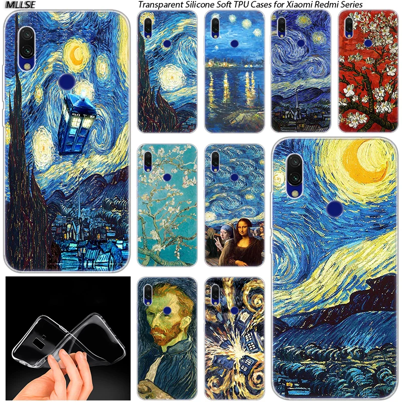 Популярный Мягкий силиконовый чехол Van Gogh Tardis для Xiaomi Redmi K20 7 7A 5 5Plus 6 6A S2 Note 8 Pro