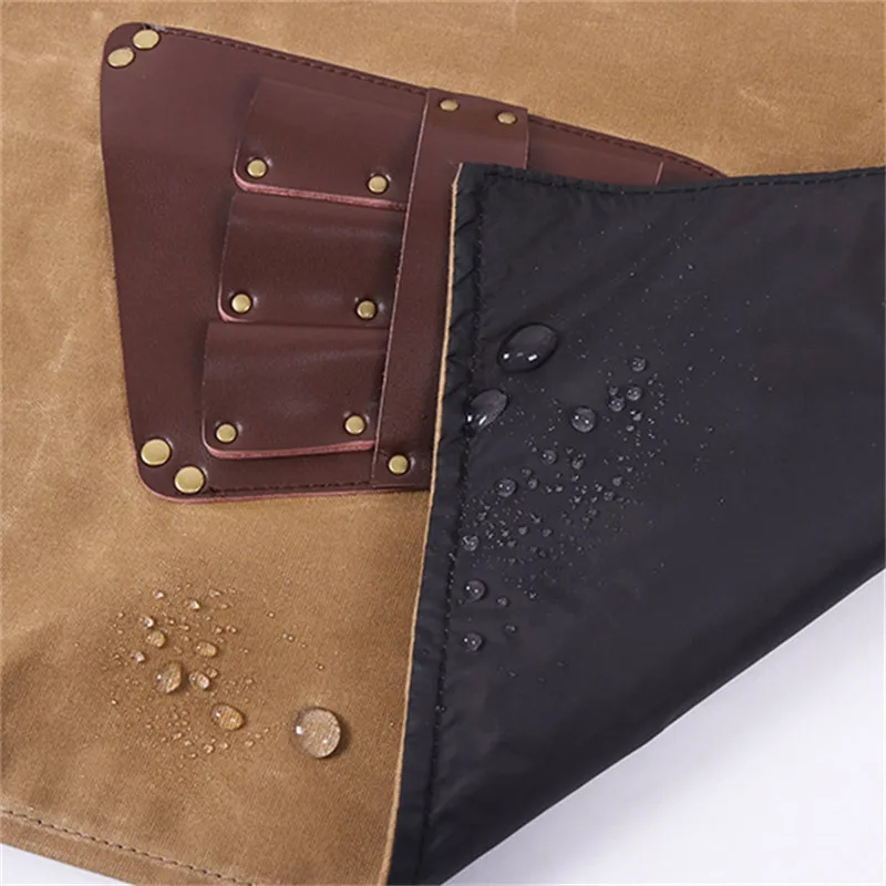 WEEYI Barber Apron For Hairdresser With Leather Pocket Women Men Canvas Salon Aprons For Work Haircut BBQ kapper schort avental