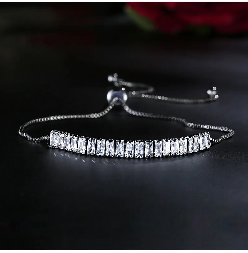 USTAR регулируемые браслеты с квадратными кристаллами для женщин AAA кубический цирконий черный цвет звено цепи браслет и ювелирный женский браслет