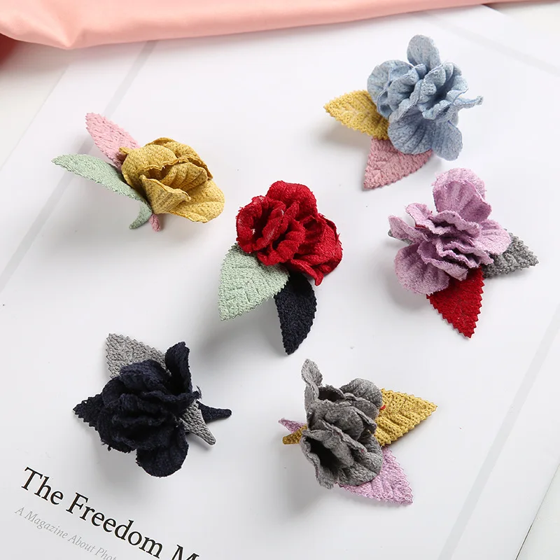 40pcs Felt Flowers With Leaf For Kids Diy Hair Accessories Girls
