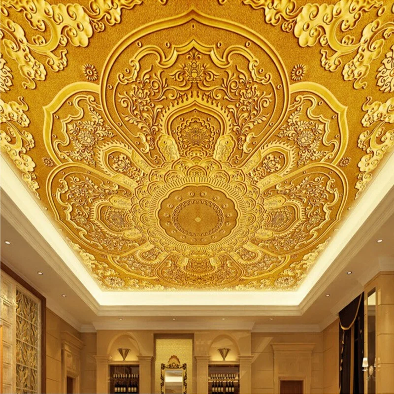 Berkualitas Tinggi Tekstur 3d Dinding Mural Wallpaper Bunga Emas