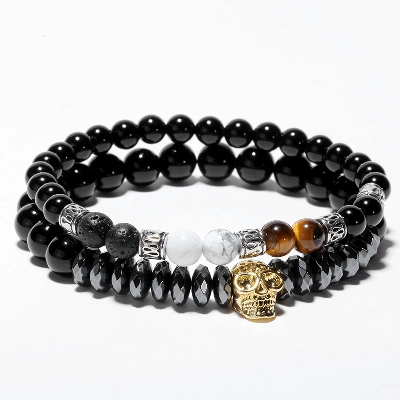 

Mcllroy Bracelet men/bead/luxury/skull 8mm tiger eye natural stone bracelet homme fashion women men jewelry 2019 dropshipping