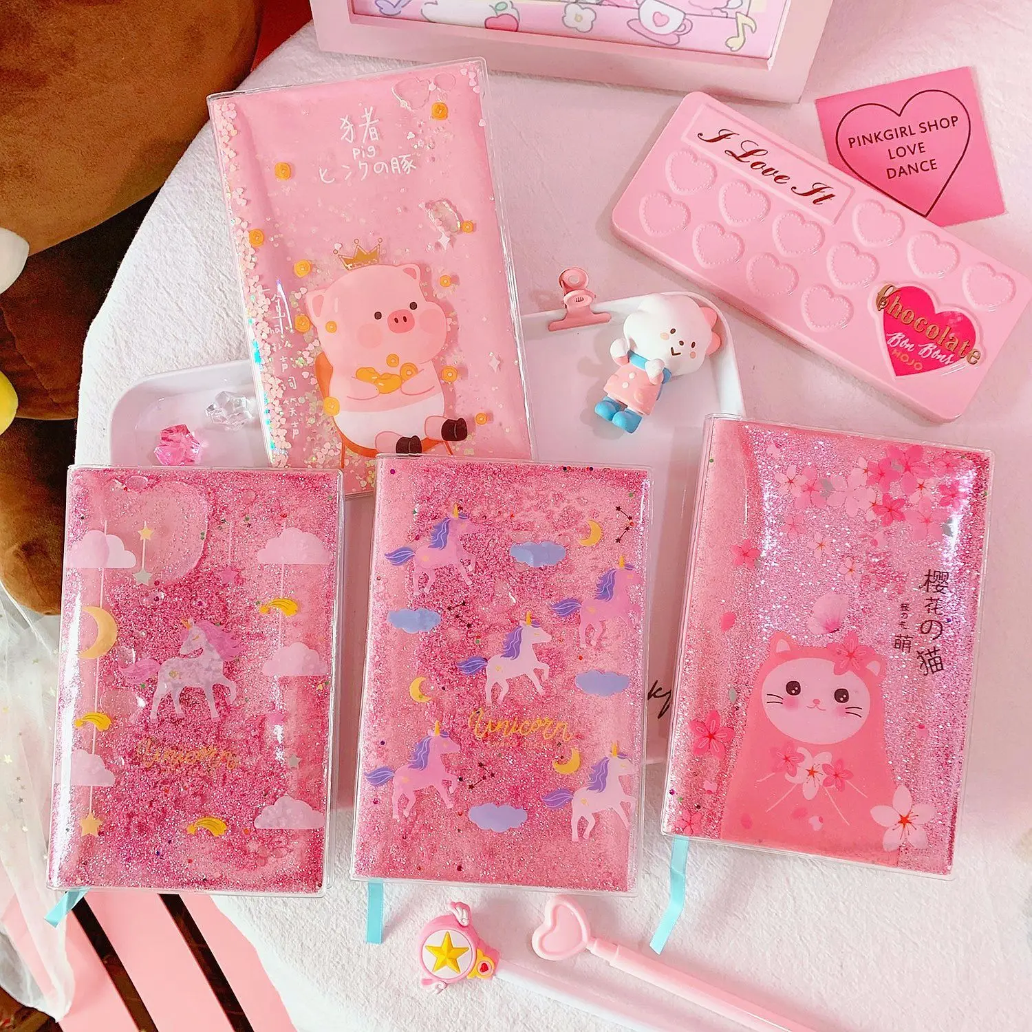 

Pink Colour Girl Heart Quicksand Basis Hand The Books Originality Income Oil Notebook Piggy Diary Hand The Books Notepad Woman