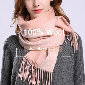 

Winter Women 100% Wool Scarves Occident Warm Tassel Scarf Luxury Brand 2019 Shawls and Wraps Ladies Solid Neckerchief Pashmina