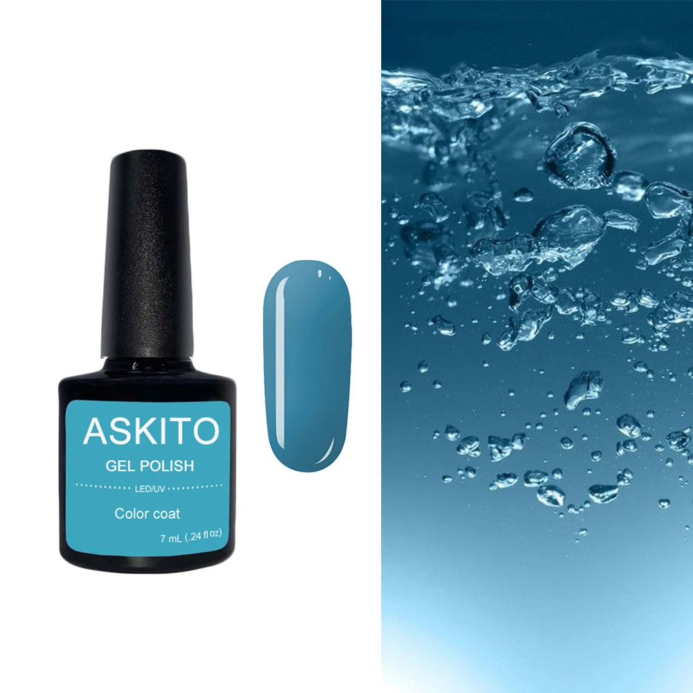 

ASKITO Turquoise UV Gel Color Coat 7ml Odor Free Soak Off Vernis Glitter Lacquer Three-step Gel Polish With Primer And Top Coat