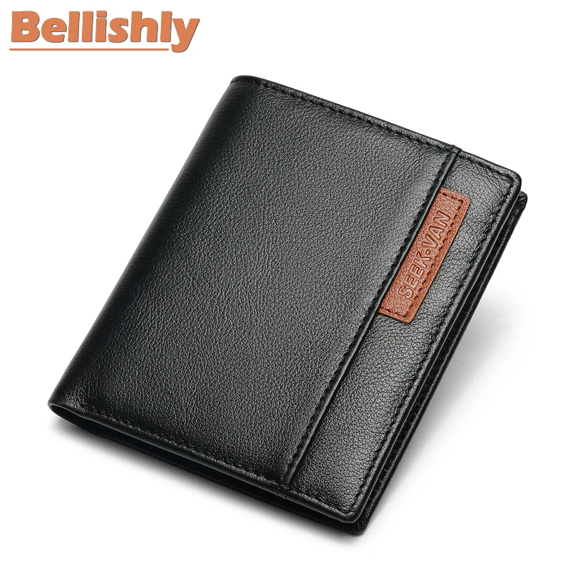 

Bellishly Wallet Men 100% Genuine Leather Short Wallet Vintage Cow Leather Casual Man Wallets Standard Card Holders Luxury Purse