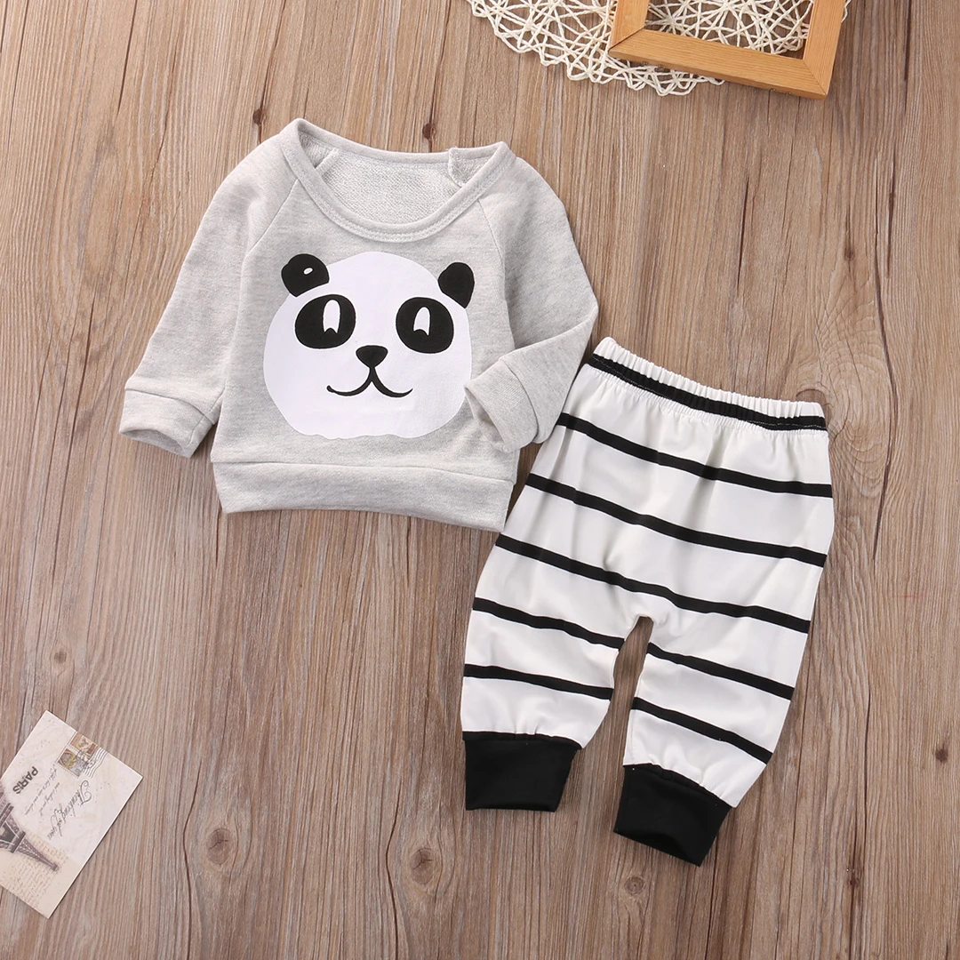 2Pcs Cute Newborn Infant Baby Boy Girl Panda Long Sleeve T-shirt Striped Pants Outfit Clothes Set 2Pcs Cute Newborn Infant Baby Boy Girl Panda Long Sleeve T-shirt Striped Pants Outfit Clothes Set