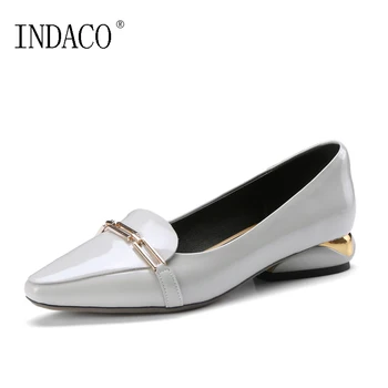 

2018 NEW Square Toe Genuine Leather Low Heel Shoes Women Fashion Slip on Footwear 2.8cm