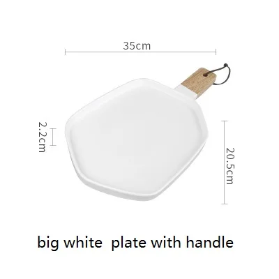 1 шт. KINGLANG в скандинавском стиле, керамическая матовая тарелка для завтрака с ручкой из натурального дерева, обеденная тарелка для отеля и дома, посуда - Цвет: big white plate