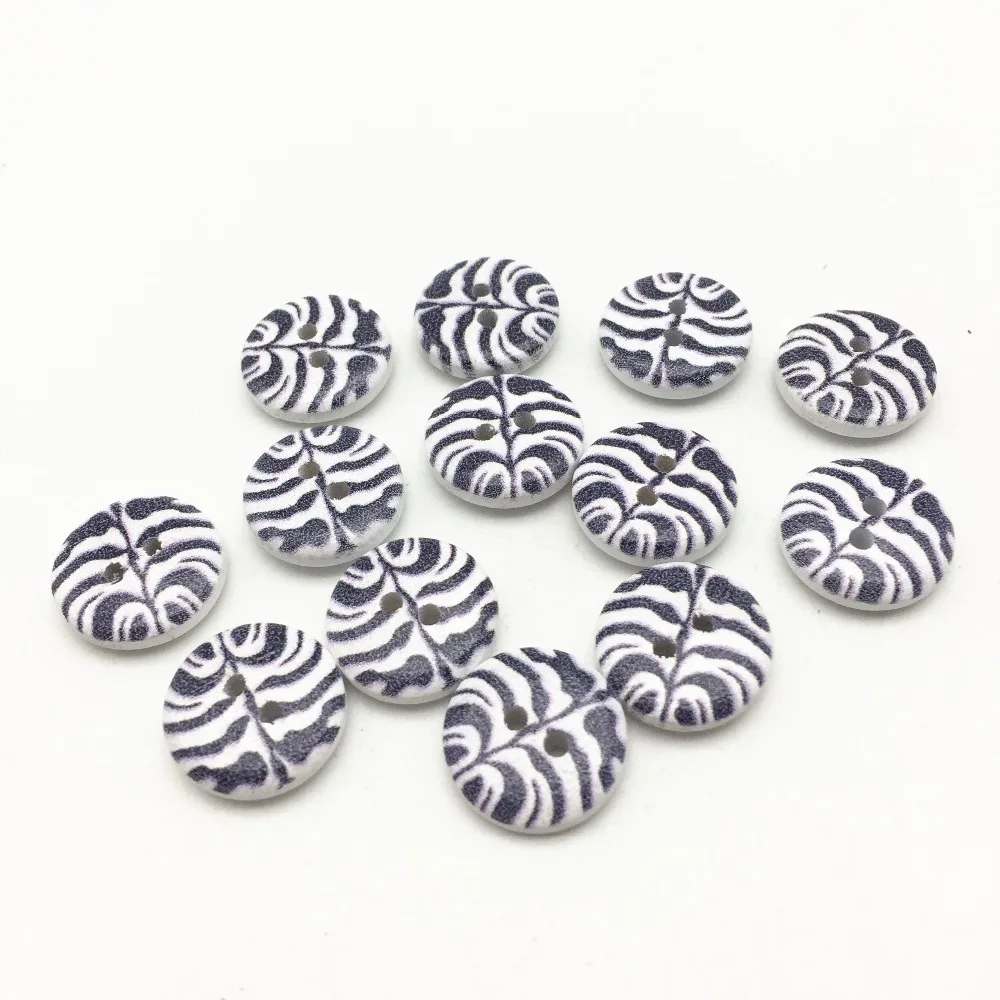 

100pcs 15mm Black White Zebra Printed Round Wood Buttons Scrapbooking Decorative 2 Holes Button Crafts Sewing Accessories