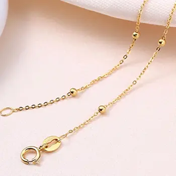 Solid 18k Yellow Gold Necklace Lucky Smooth Bead With O Chain Necklace 16.5inch 2