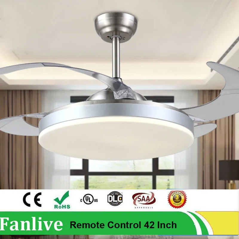 

Fanlive LED Silver Concise Fans With Lights Living Room Restaurant Remote Control Invisible Ceiling Fan Lamp Ventilador Techo