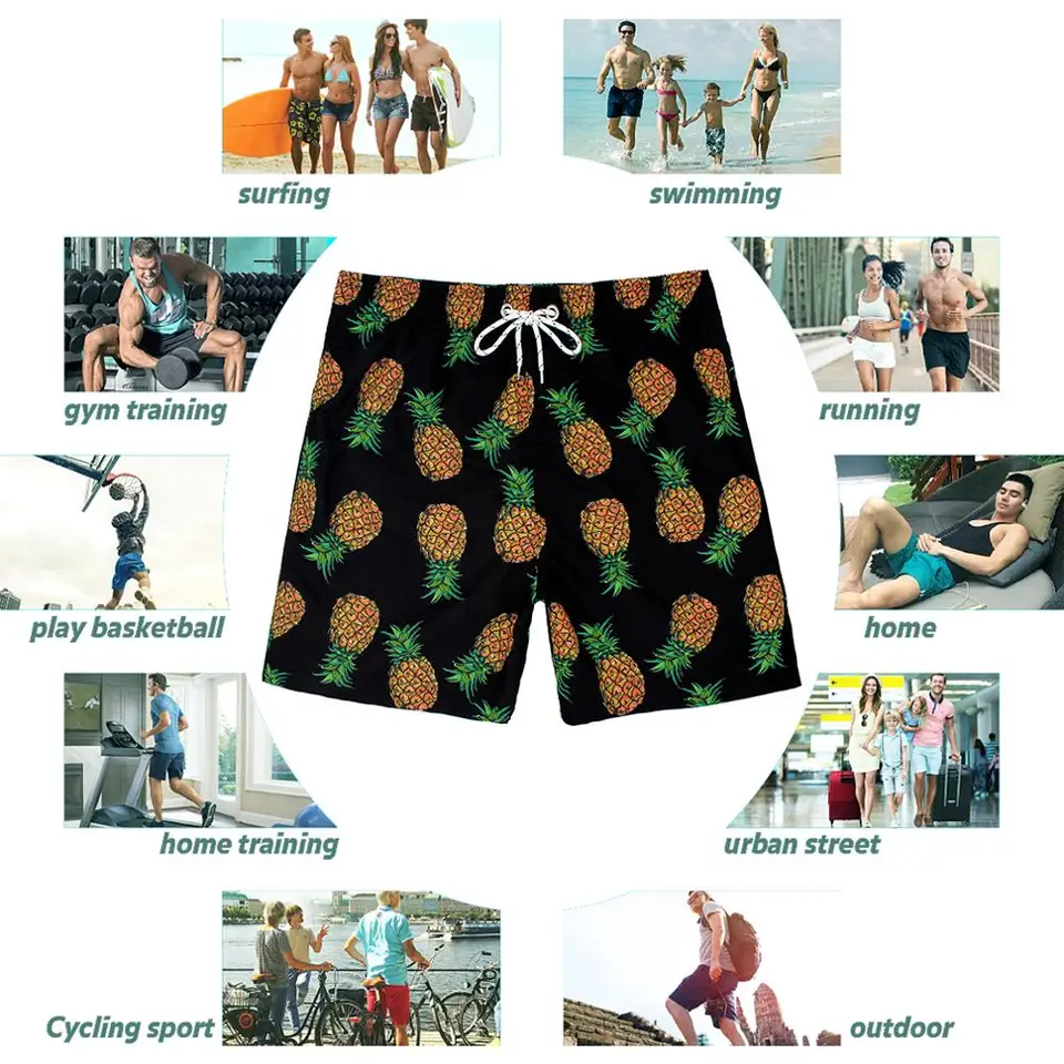 black pineapple swim trunks