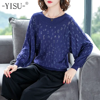

YISU Knitted sweaters Women O-Neck bat Long Sleeve Pullover Outerwear Spring Loose Knitted Pullover Women Sweater Tops