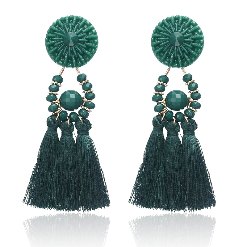 E0502 Bohemian Long Statement Tassel Drop Earrings Luxury Resin Beads Tassel Earrings For Women 7 Color Choice Dangle Earrings
