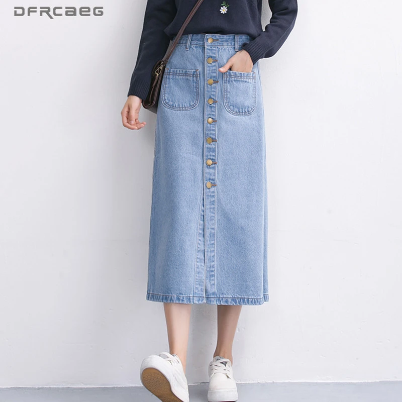 Parásito eso es todo diapositiva 2018 moda de otoño faldas largas de cintura alta Jeans de mujer Casual azul  Vintage Saias Longa Jeans femenino falda de mezclilla azul|Faldas| -  AliExpress