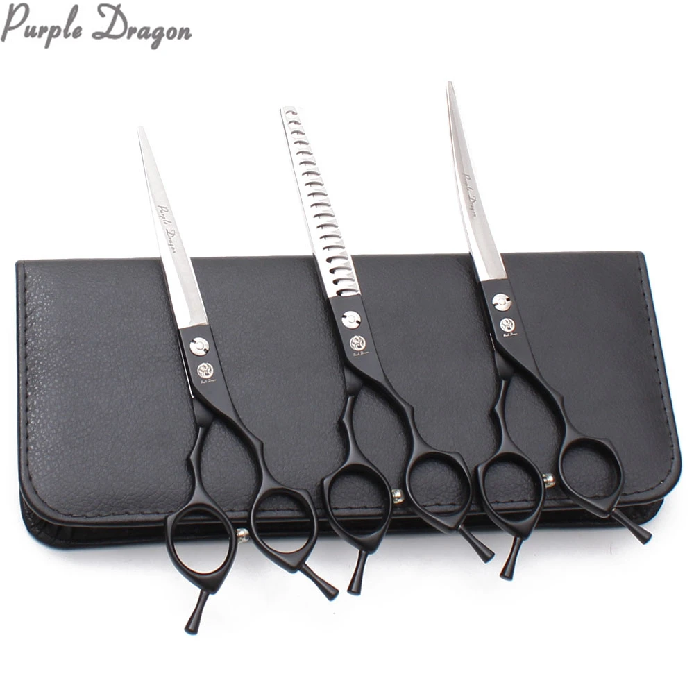 

Suit 6.5" 440C U3Pcs Dog Grooming Scissors Set Cutting Shears Thinning Scissors UP Curved Shears Professional Pet Scissors Z3009