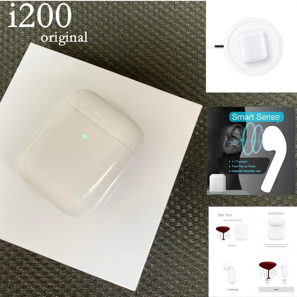 

AT New i200 TWS Air 2nd Bluetooth Wireless Earphone Wireless charging case+Smart sensor+Real Battery+Pop up Earbuds PK i30 i10