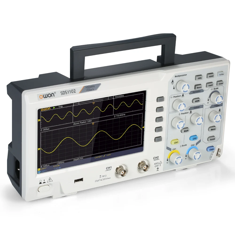 

KKMOON SDS1102 Digital Oscilloscope 2-Channel 100MHZ Bandwidth 1GS/s High Accuracy Oscilloscope EU Plug