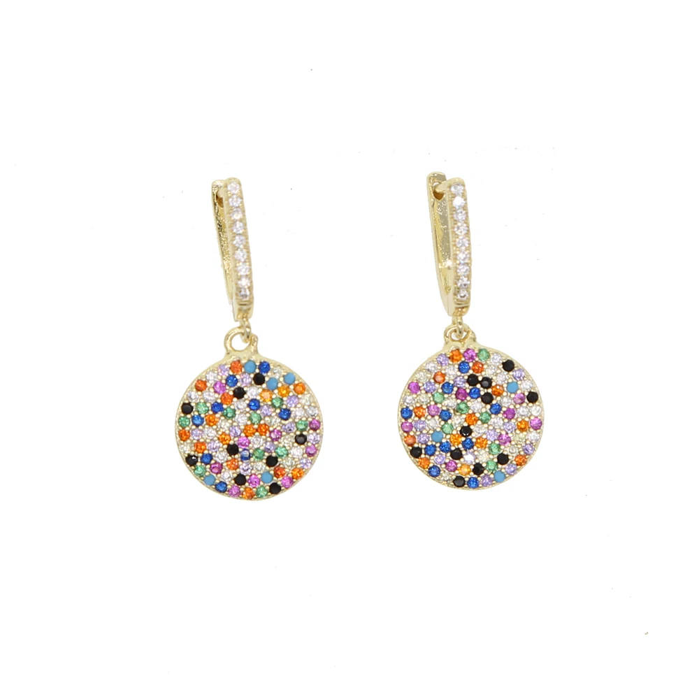 

2019 TOP selling mix color disco round charm dangle earring for woman girl charm Christmas gifts rainbow circle CZ stone jewelry