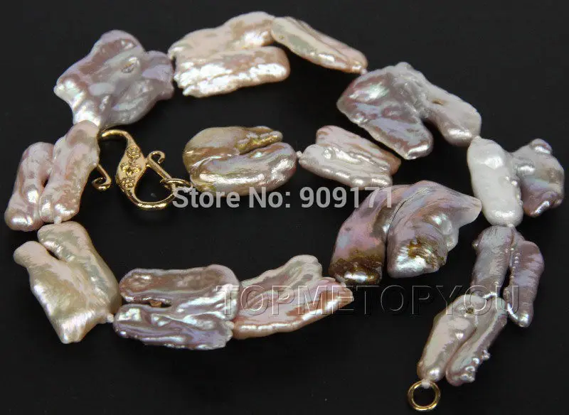 

Free Shipping>>natural 17" 28mm baroque pink purple Reborn keshi pearls necklace