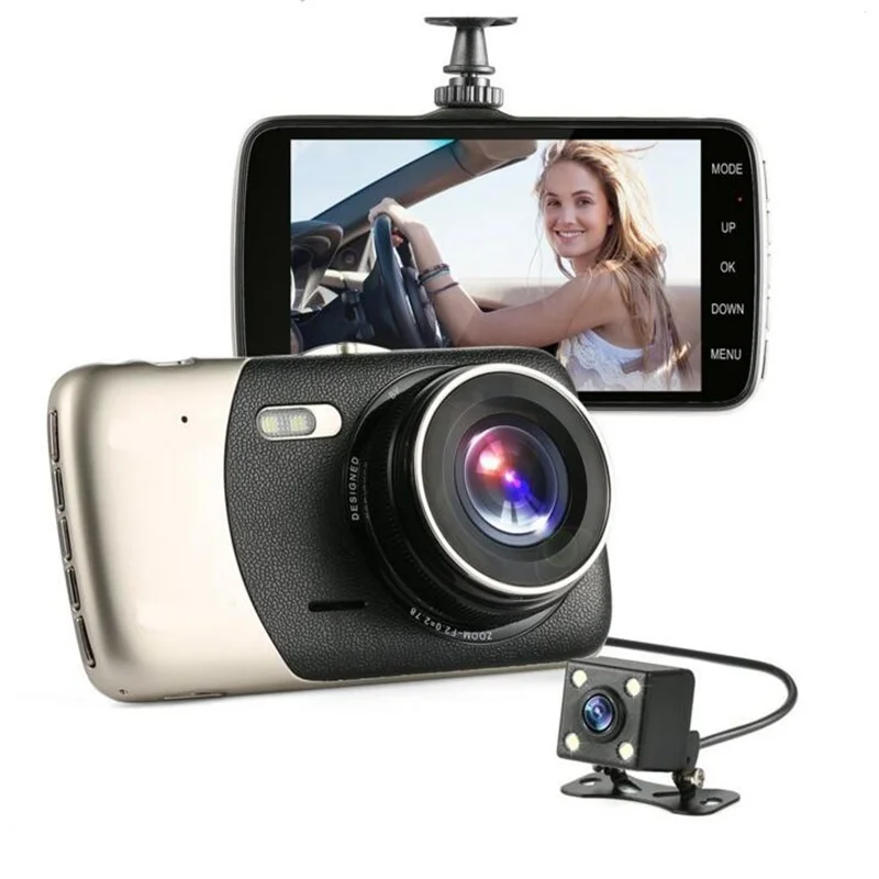 4,0 дюймовый видеорегистратор HD 140 градусов широкий угол ночного видения авто видео заднего вида рекордер двойной объектив двойной автомобильный видеорегистратор