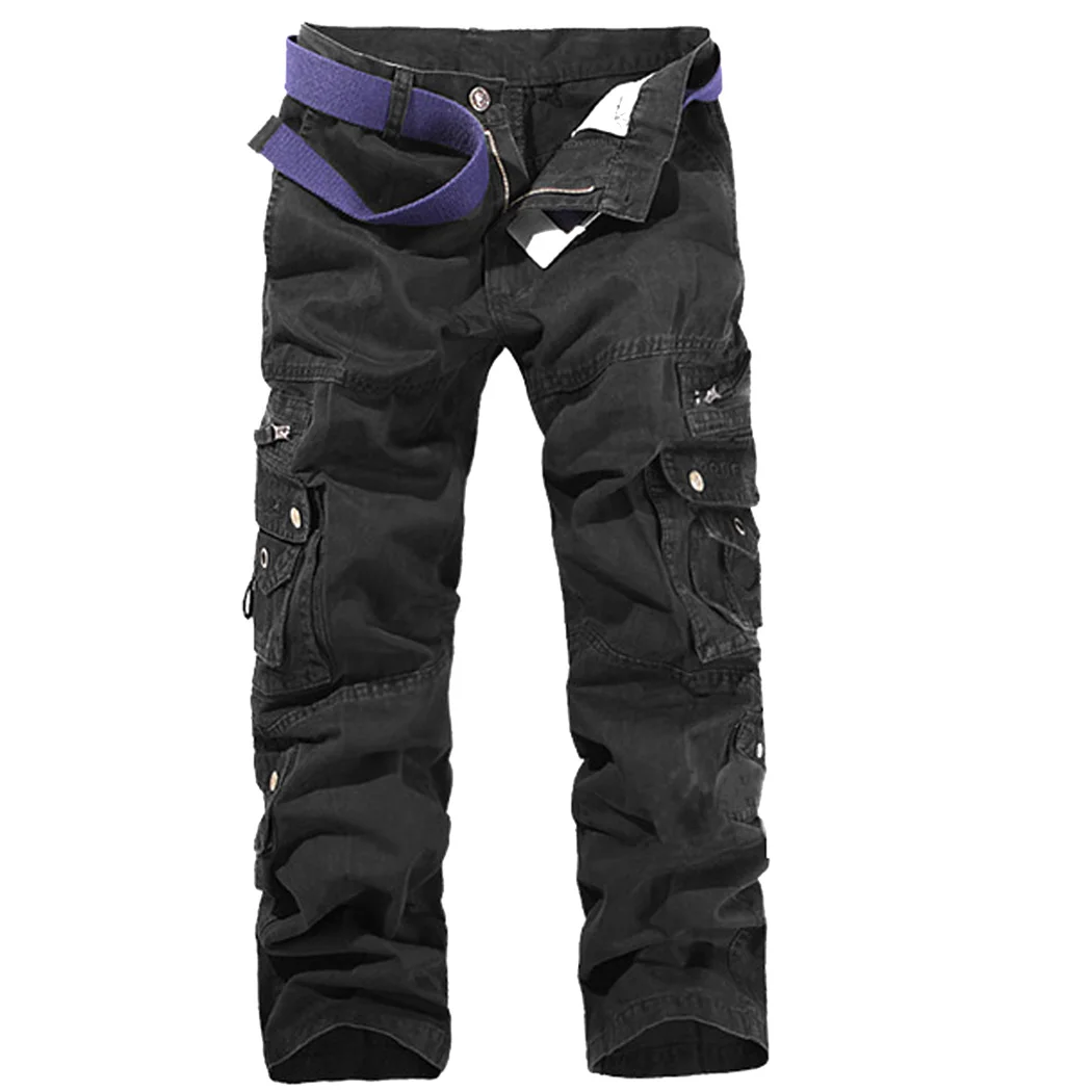 New Mens Cargo Pants Multi Pockets Solid Casual Work Trousers Camouflage Trousers 075-in Cargo 