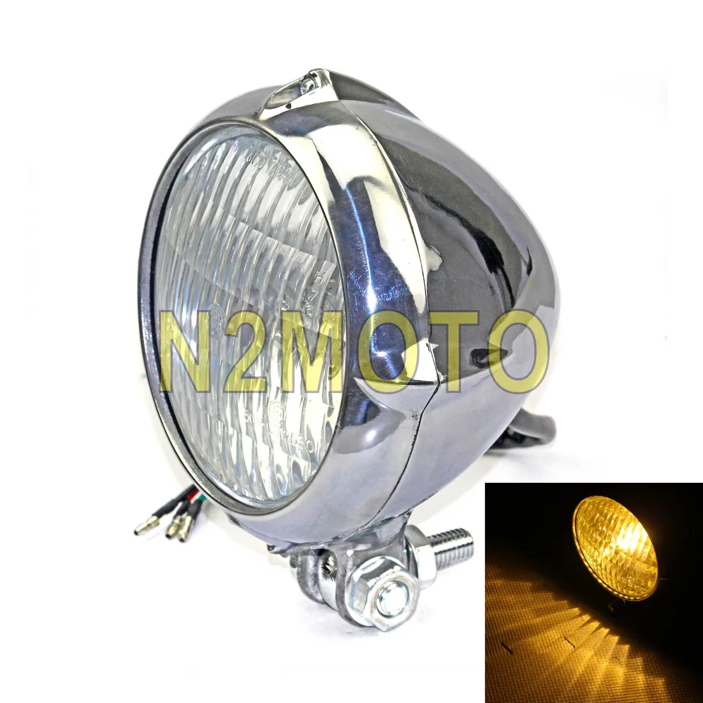 

E Mark E4 Chrome Cool Vintage Bates Style Head Light 4 1/2" for Bobber Chopper Softail Springer Motorcycle Headlight